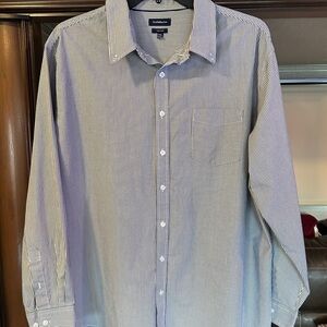 Croft and Borrow Navy and White Fine-Striped Button-Down Shirt